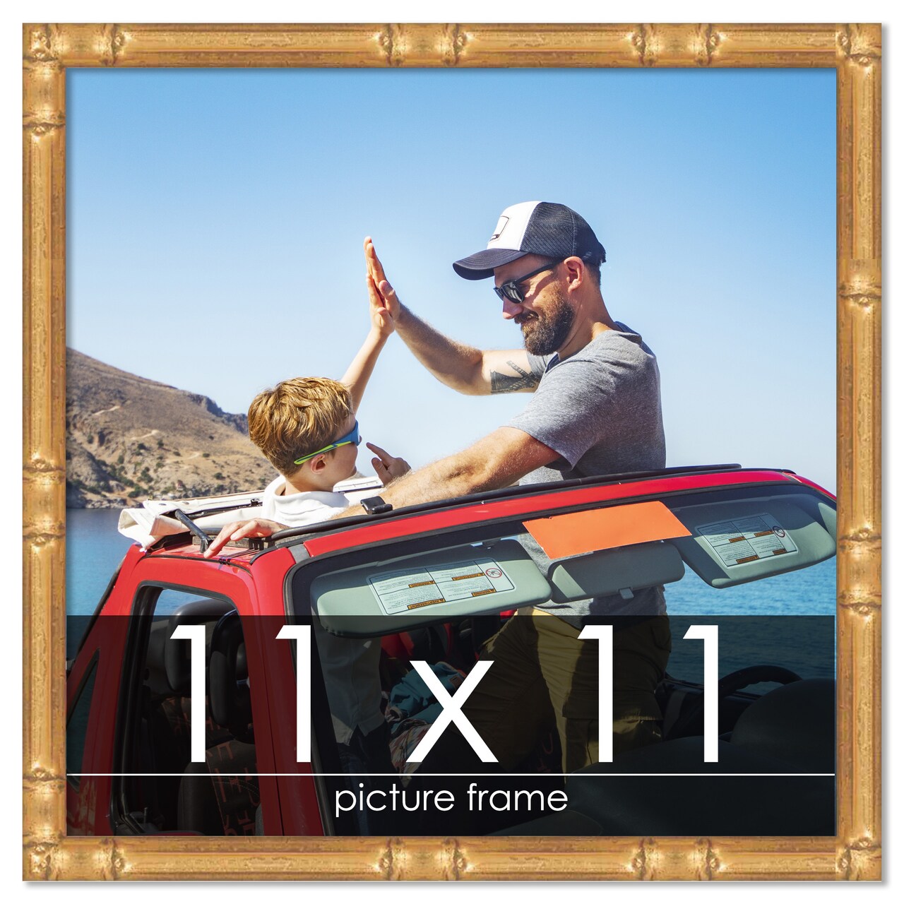 11x11 Thin Bamboo Picture Frame with UV-Resistant Acrylic & Acid Free Backing, Available in 2 Finishes - Gold and Brown